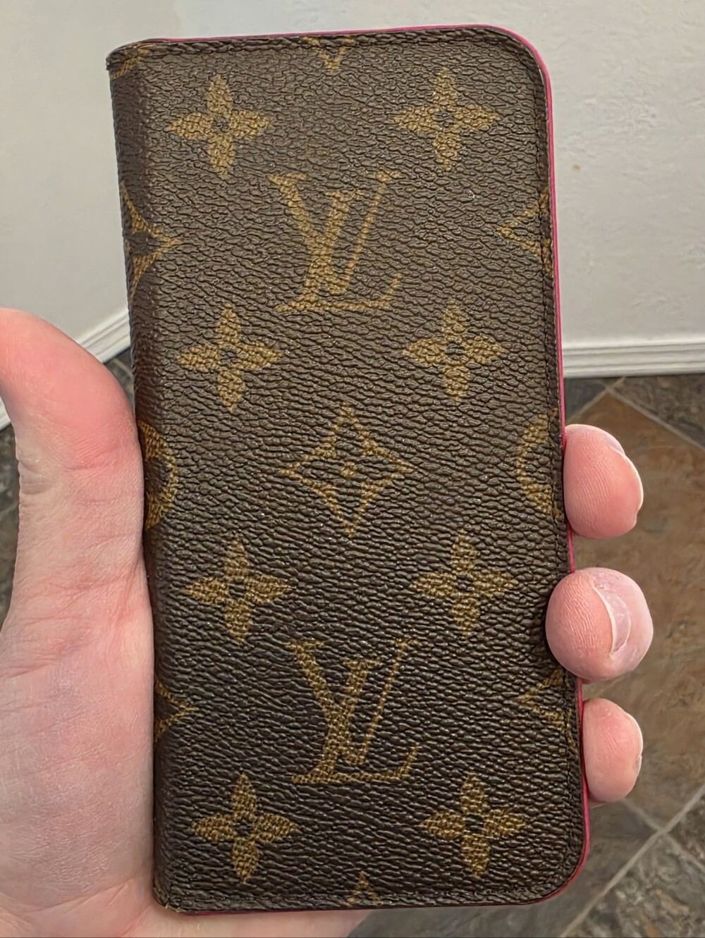 Louis Vuitton Monogram iPhone X/XS Folio Case - Hot Pink Interior - MSRP $345